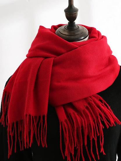 Solid Color Mid Length Winter Tassel Scarf