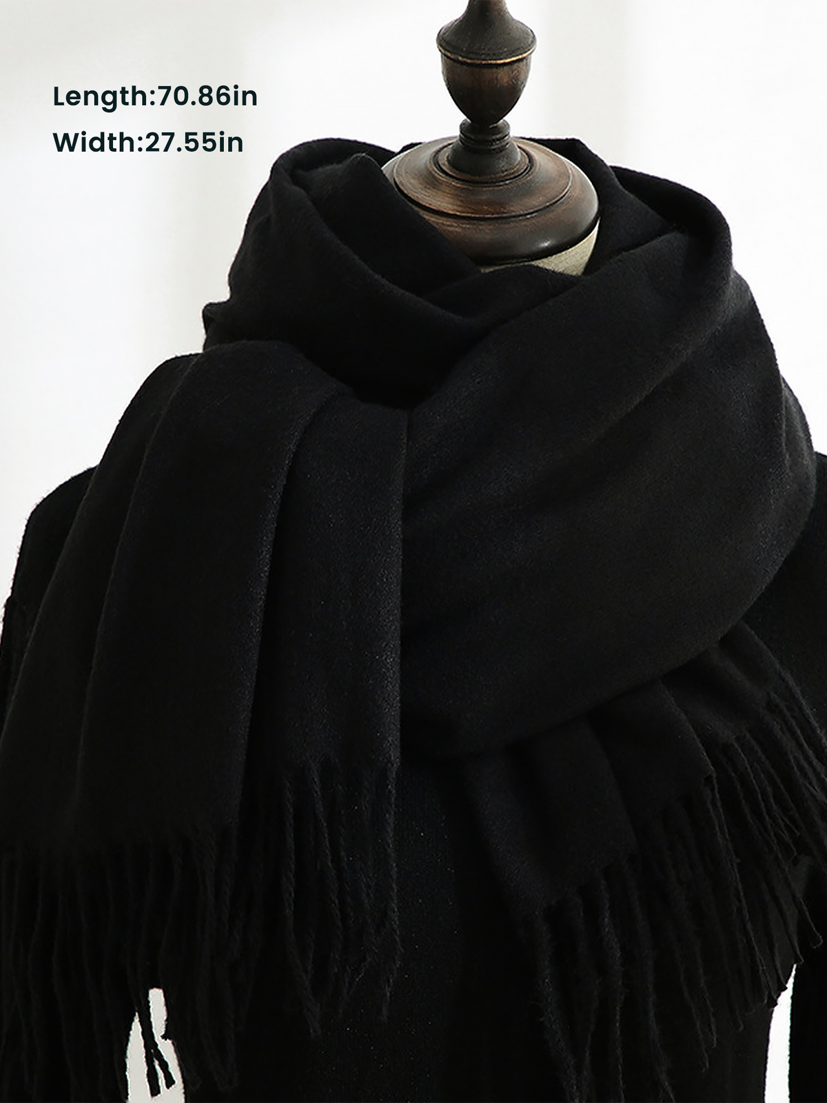 Solid Color Mid Length Winter Tassel Scarf