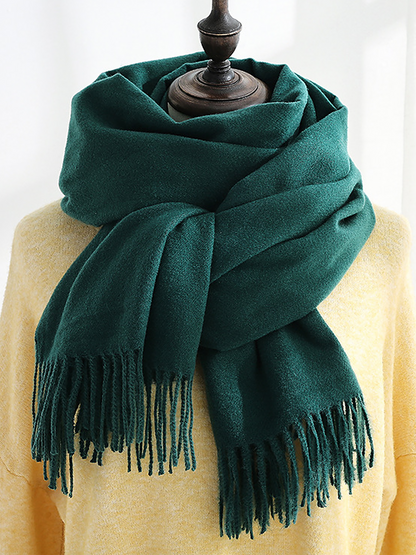 Solid Color Mid Length Winter Tassel Scarf