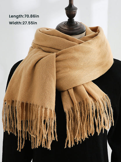 Solid Color Mid Length Winter Tassel Scarf