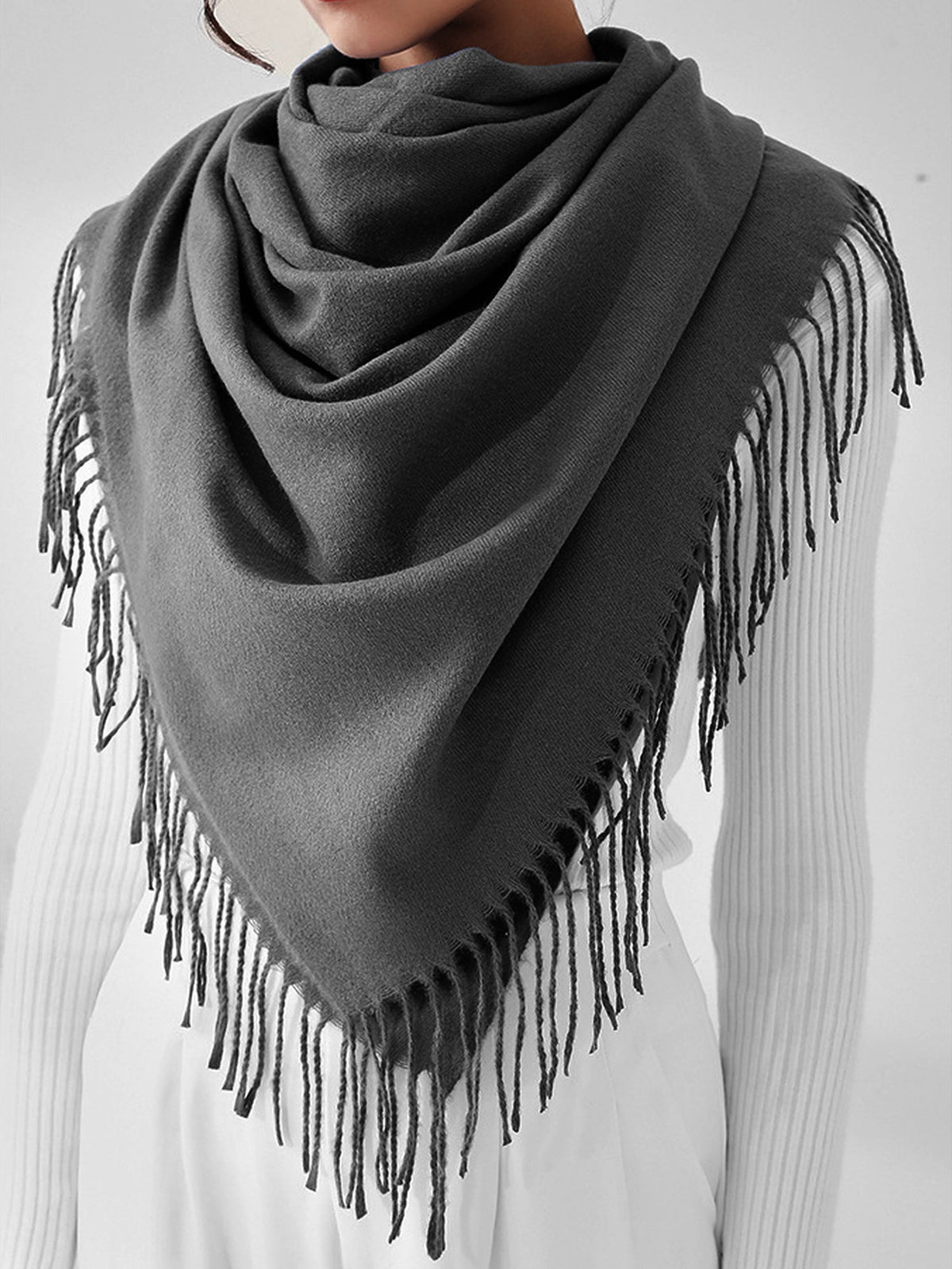 Solid Color Mid Length Winter Tassel Scarf