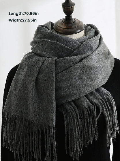 Solid Color Mid Length Winter Tassel Scarf