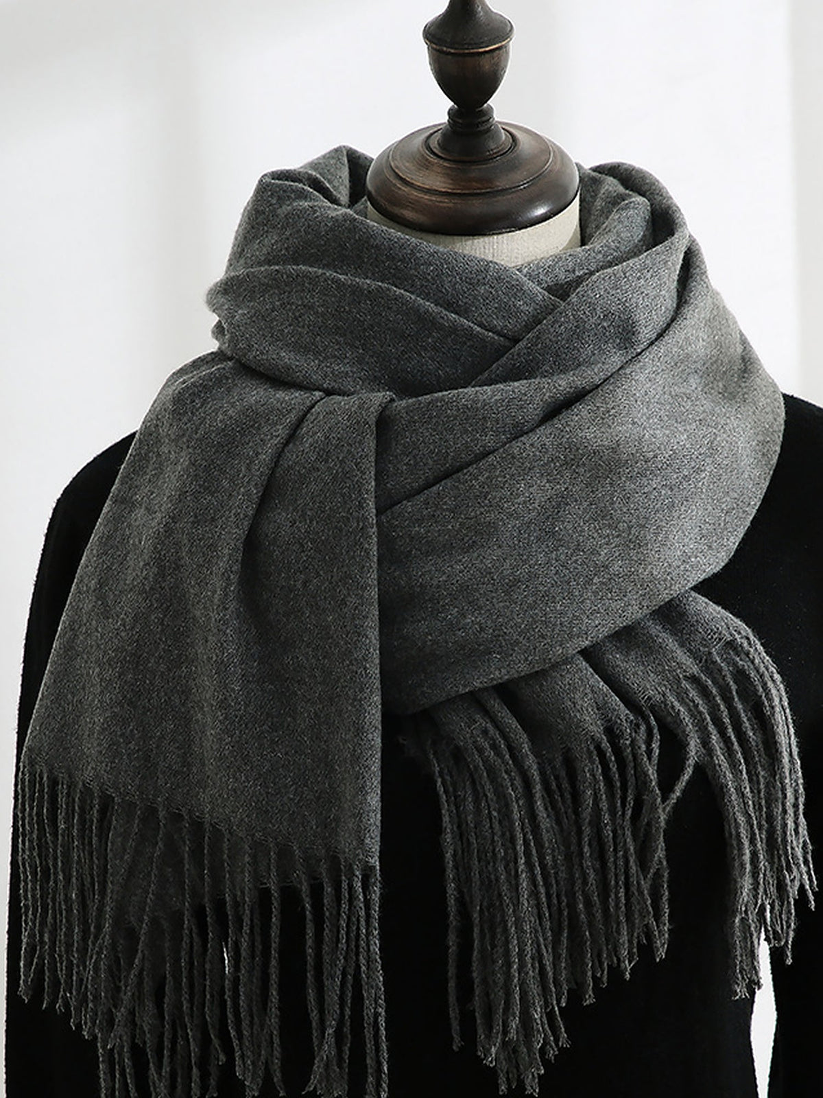 Solid Color Mid Length Winter Tassel Scarf