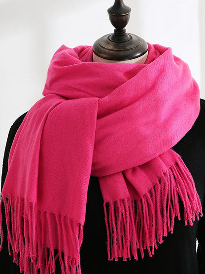 Solid Color Mid Length Winter Tassel Scarf
