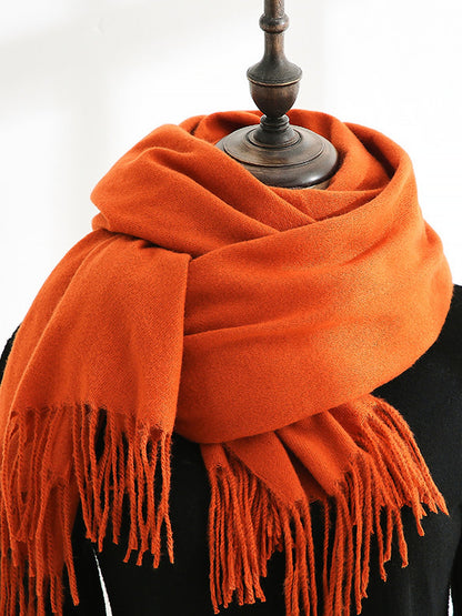 Solid Color Mid Length Winter Tassel Scarf