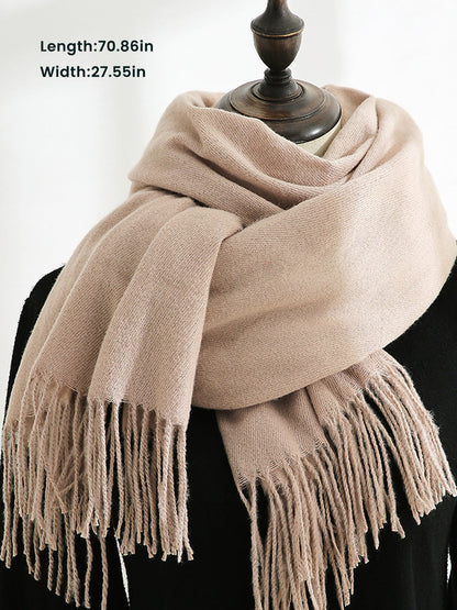 Solid Color Mid Length Winter Tassel Scarf