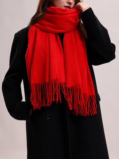 Solid Color Mid Length Winter Tassel Scarf