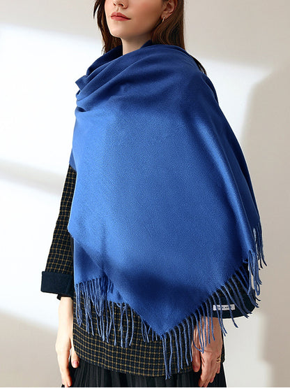 Solid Color Mid Length Winter Tassel Scarf
