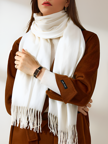 Solid Color Mid Length Winter Tassel Scarf