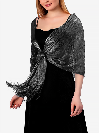 See Through Solid Color Tassel Long Scarf