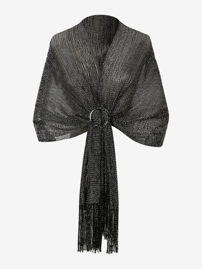 See Through Solid Color Tassel Long Scarf