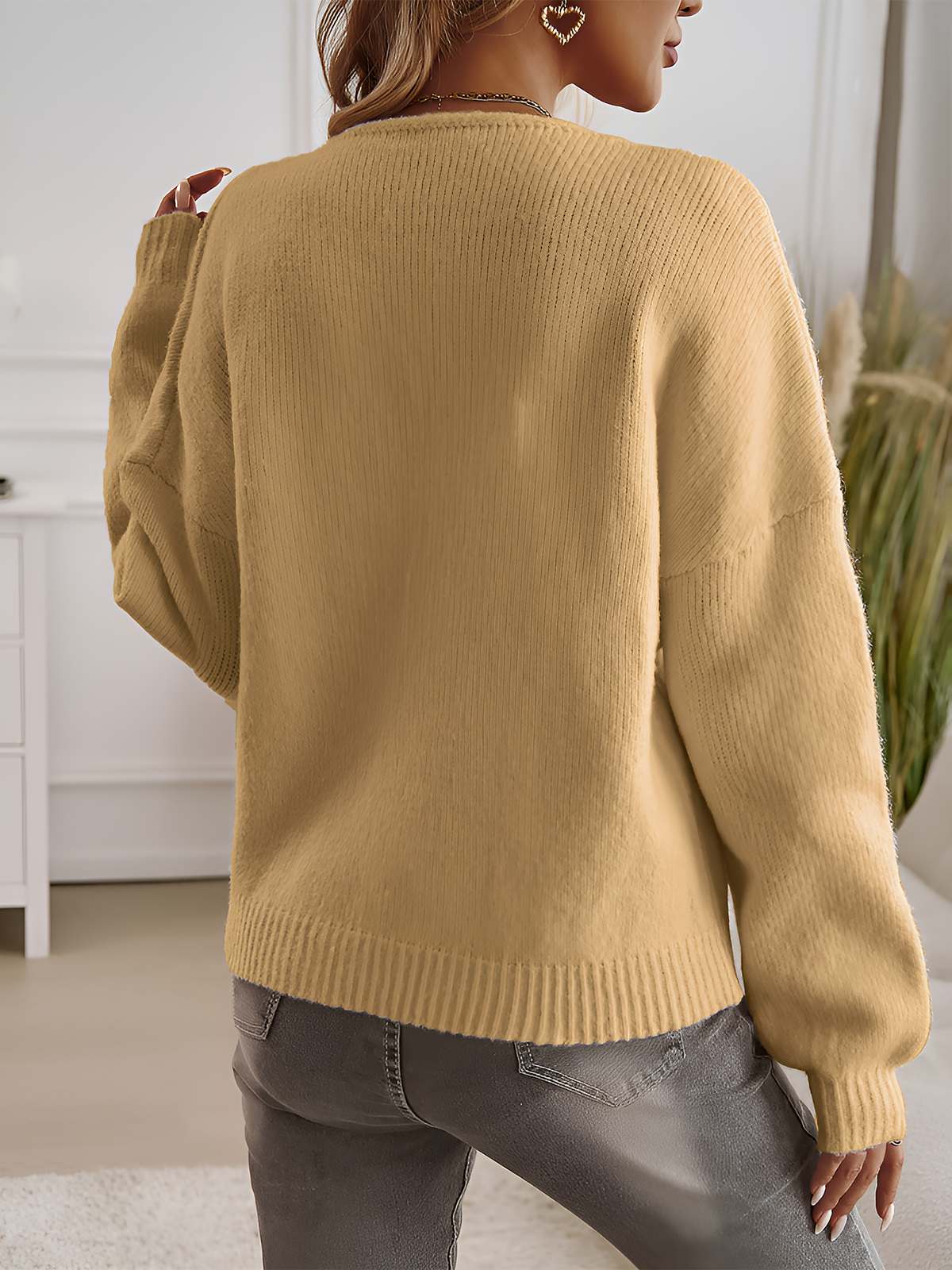Ribbed Knit Lace-Up Bow Long Sleeves Cardigan