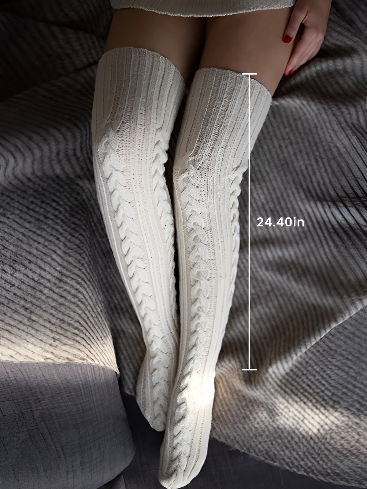 Twisted Knitted Solid Color Long Socks Stockings