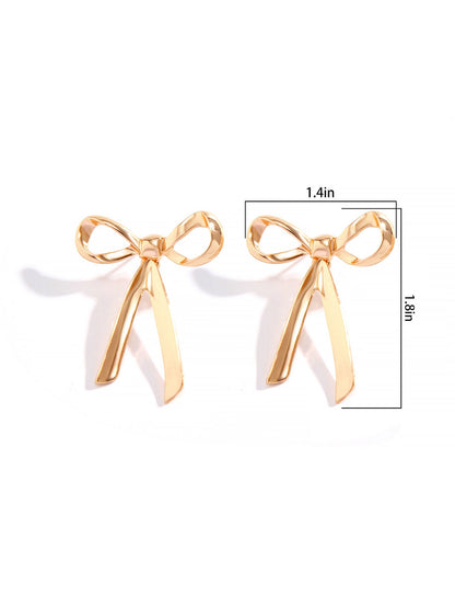 Alloy Faux Pearl Rhinestones Bow Shape Stud Earrings