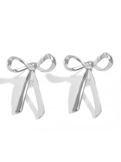 Alloy Faux Pearl Rhinestones Bow Shape Stud Earrings