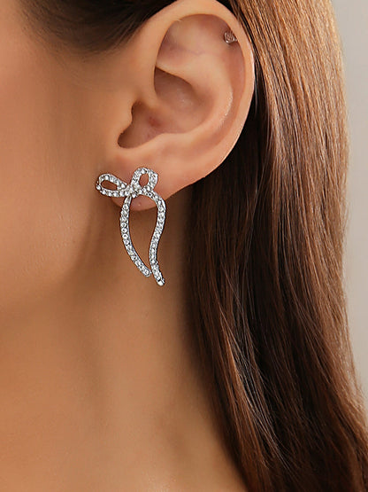 Alloy Faux Pearl Rhinestones Bow Shape Stud Earrings