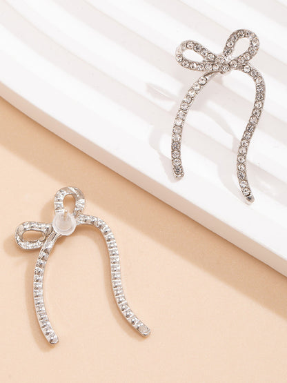 Alloy Faux Pearl Rhinestones Bow Shape Stud Earrings
