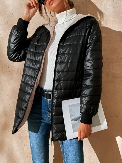Hooded Polar Fleece Thermal Long Sleeves Padded Coat