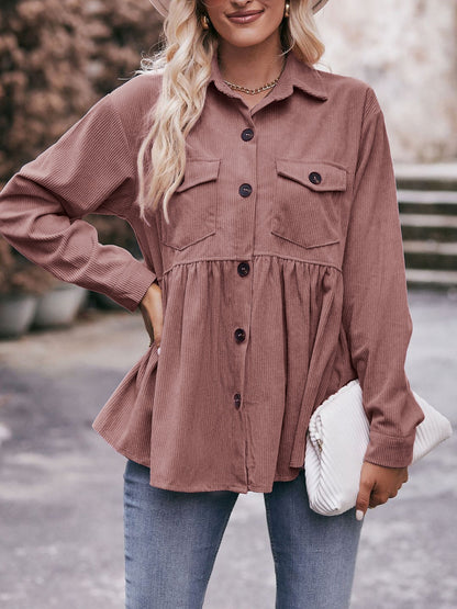 Corduroy Collared Button Down Babydoll Blouse