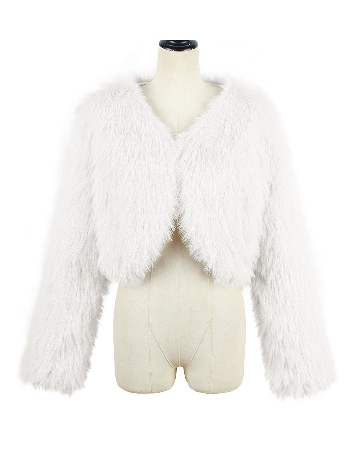 Long Sleeves Open Front Cropped Faux Fur Jacket