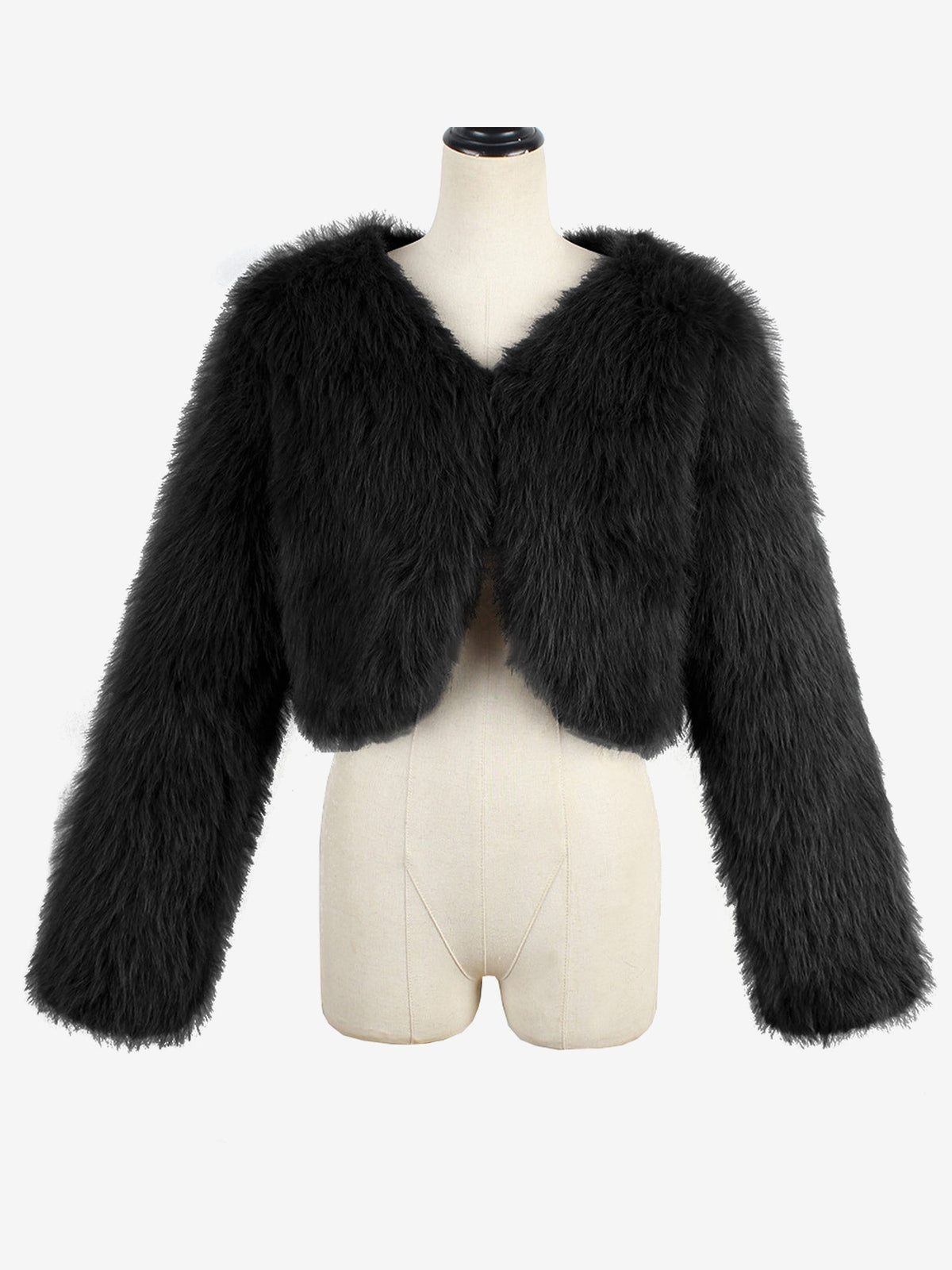 Long Sleeves Open Front Cropped Faux Fur Jacket
