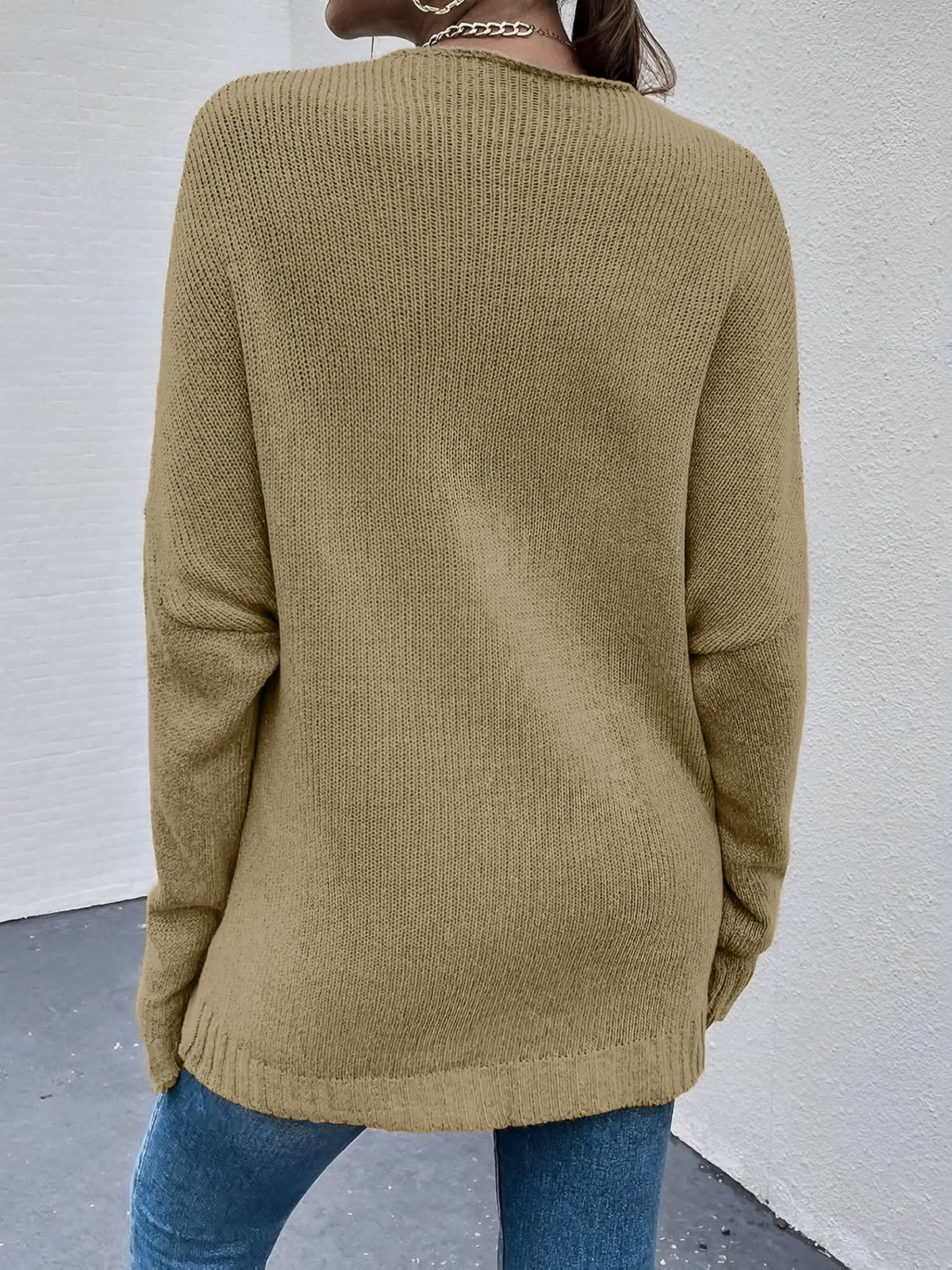 Cross V Neck Solid Color Long Sleeves Casual Sweater