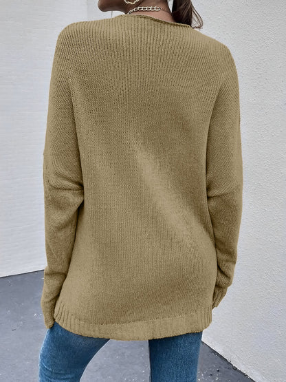 Cross V Neck Solid Color Long Sleeves Casual Sweater