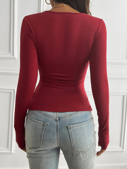 Breathable Nylon Round Neck Mesh Sheer Long Sleeves Blouse