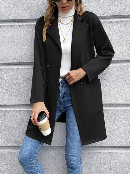 Solid Color Double-Breasted Mid-Length Jacket