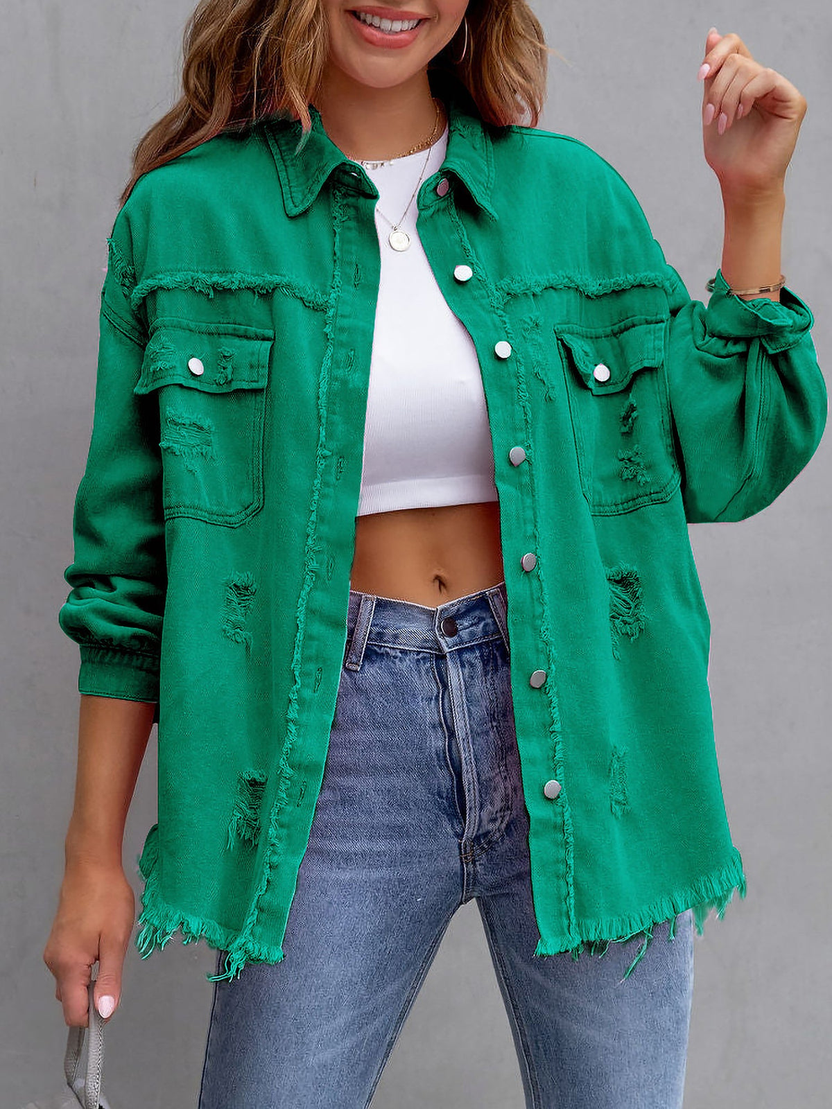 Long Sleeves Button Down Denim Jean Jacket
