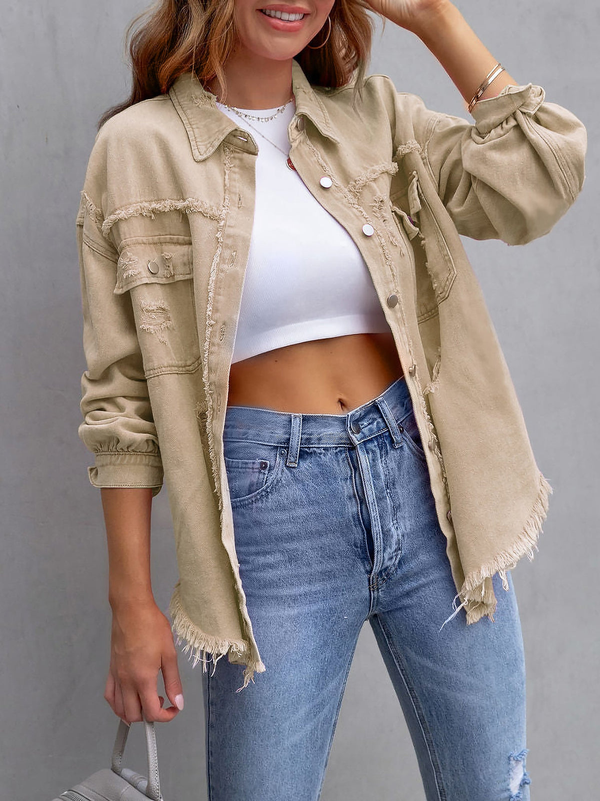 Long Sleeves Button Down Denim Jean Jacket
