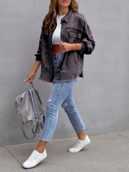 Long Sleeves Button Down Denim Jean Jacket