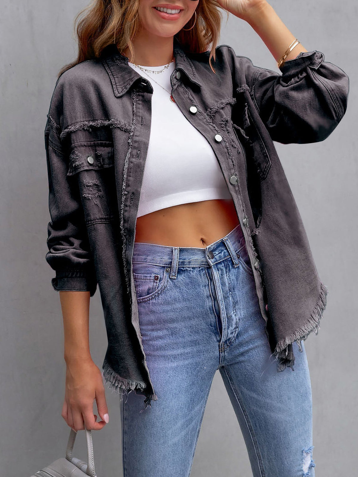 Long Sleeves Button Down Denim Jean Jacket