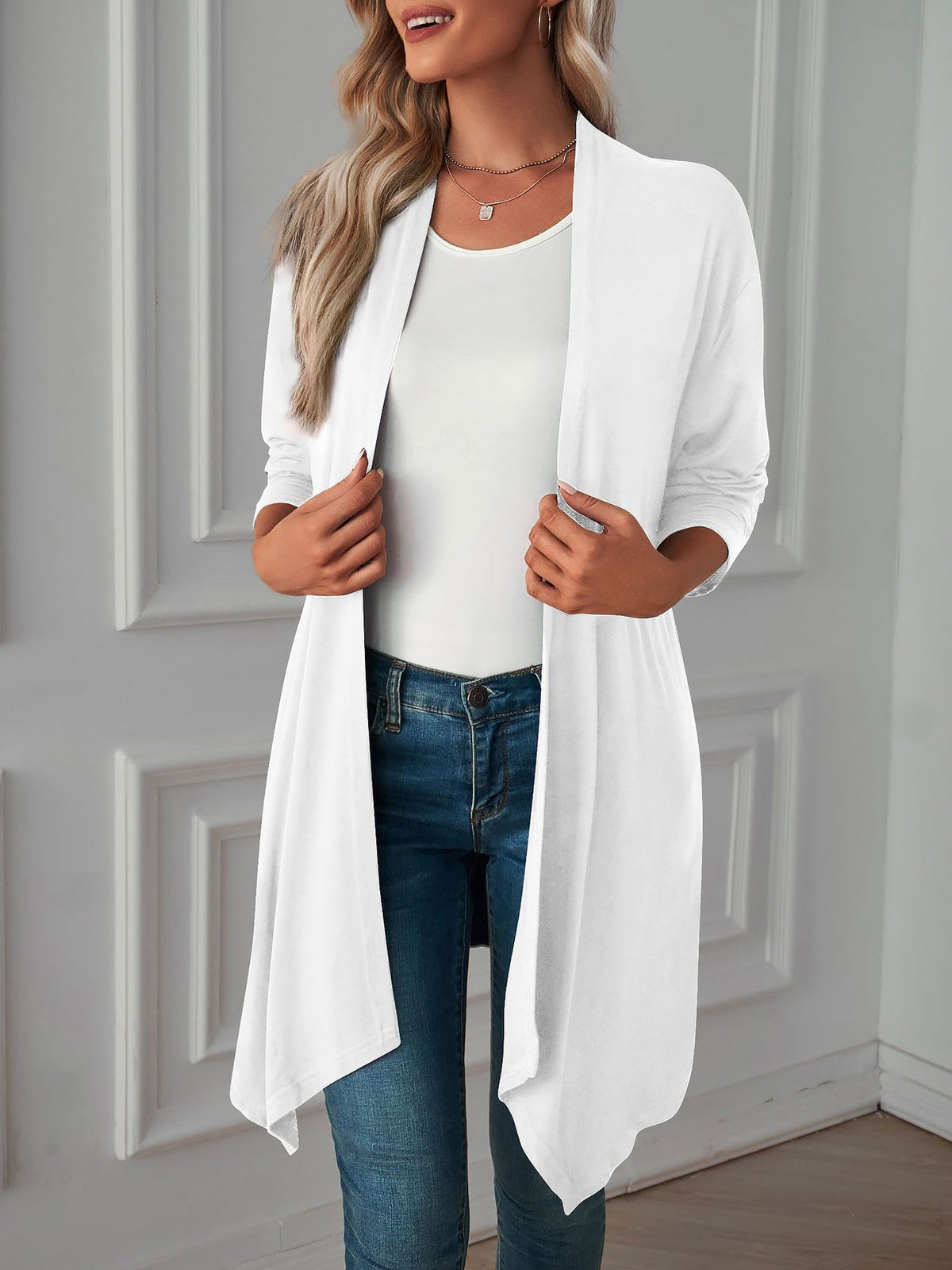 Solid Color Long Sleeve Open Front Cardigants