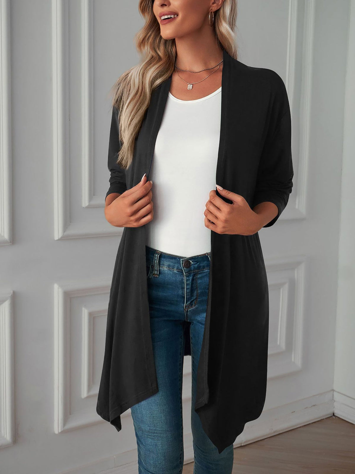 Solid Color Long Sleeve Open Front Cardigants