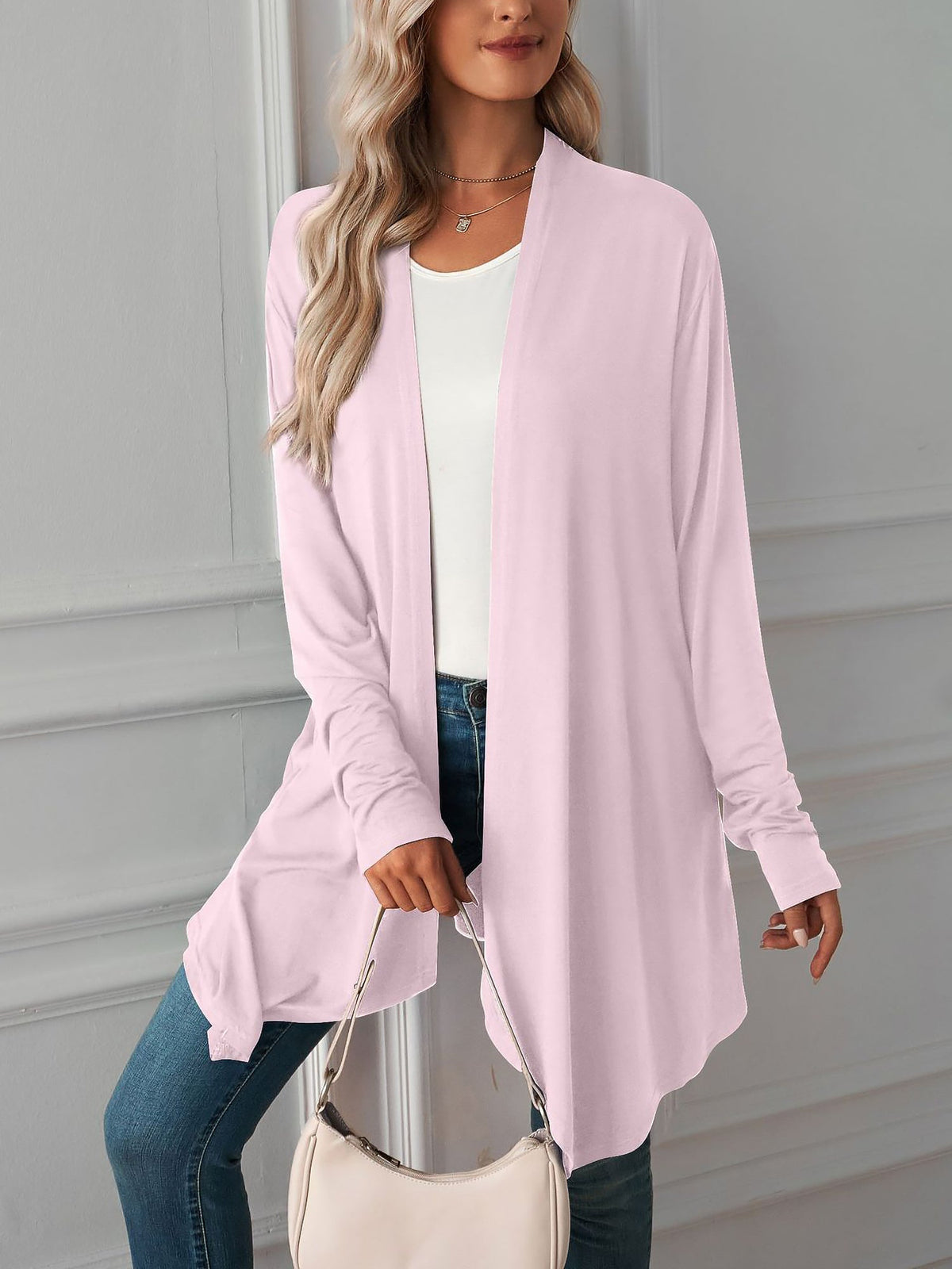 Solid Color Long Sleeve Open Front Cardigants