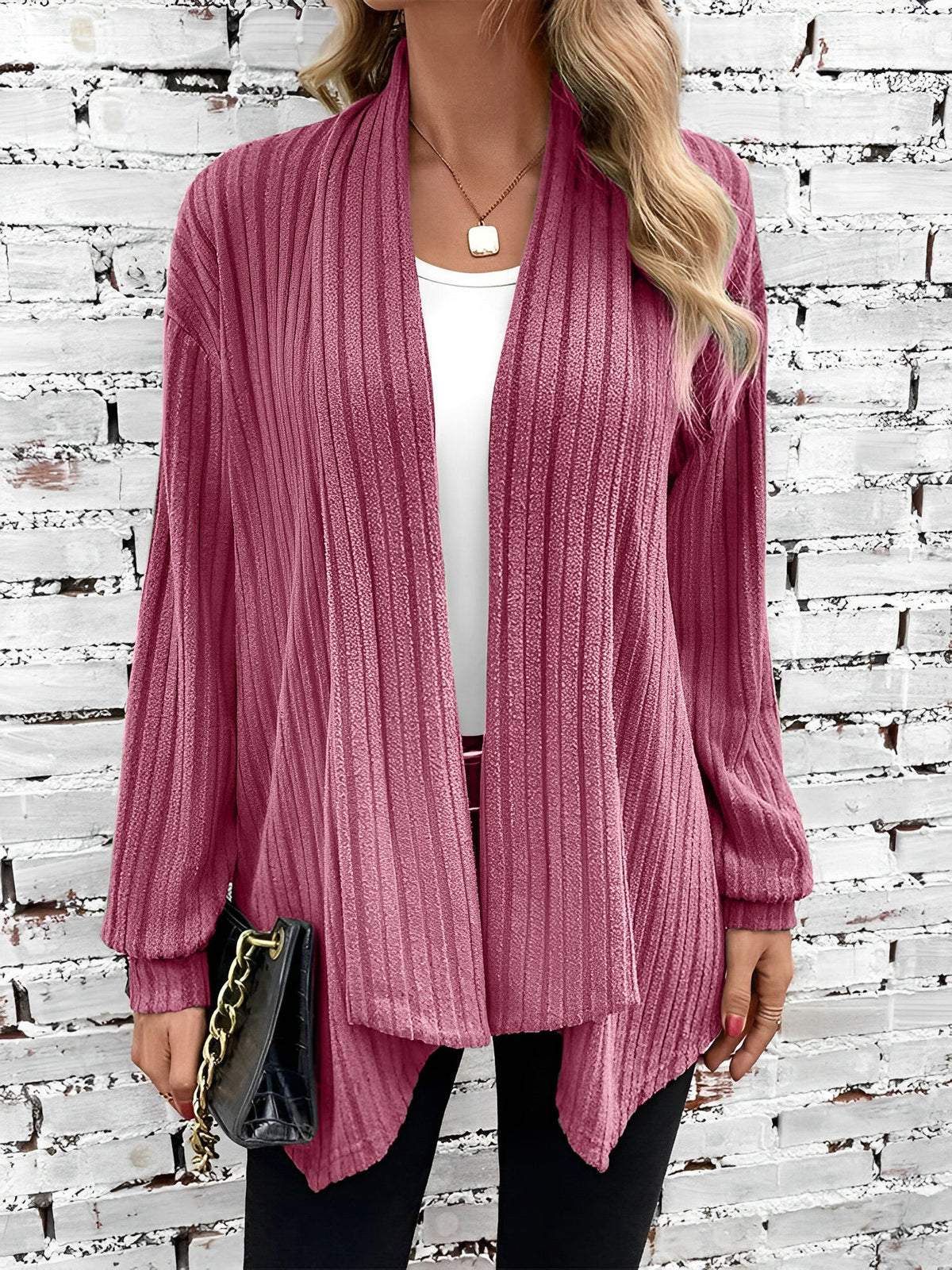 Long Sleeve Solid Color Open Front Cardigants