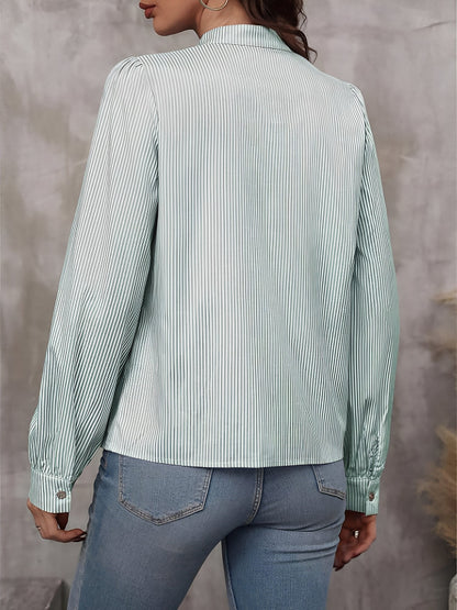 Striped Lace-Up Puff Long Sleeves Casual Blouse