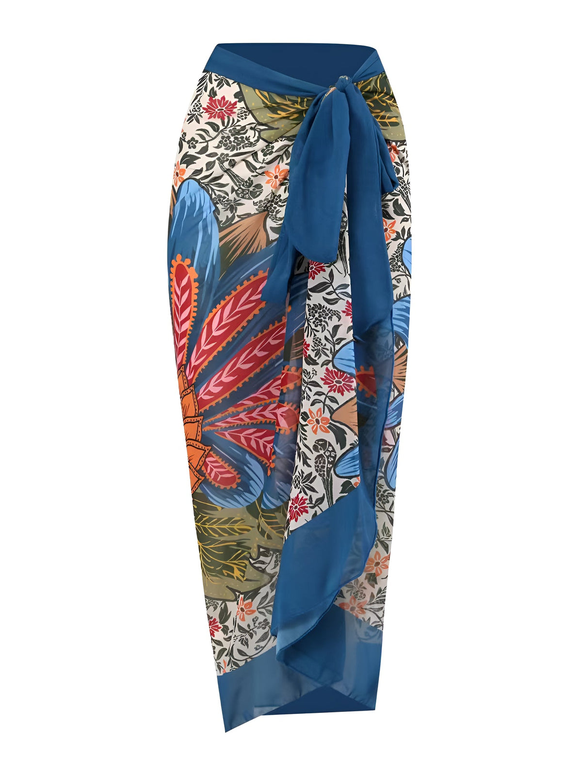2 Pieces Printed Lace- Up Swimsuit & Wrap Maxi Skirt Cover Ups Set