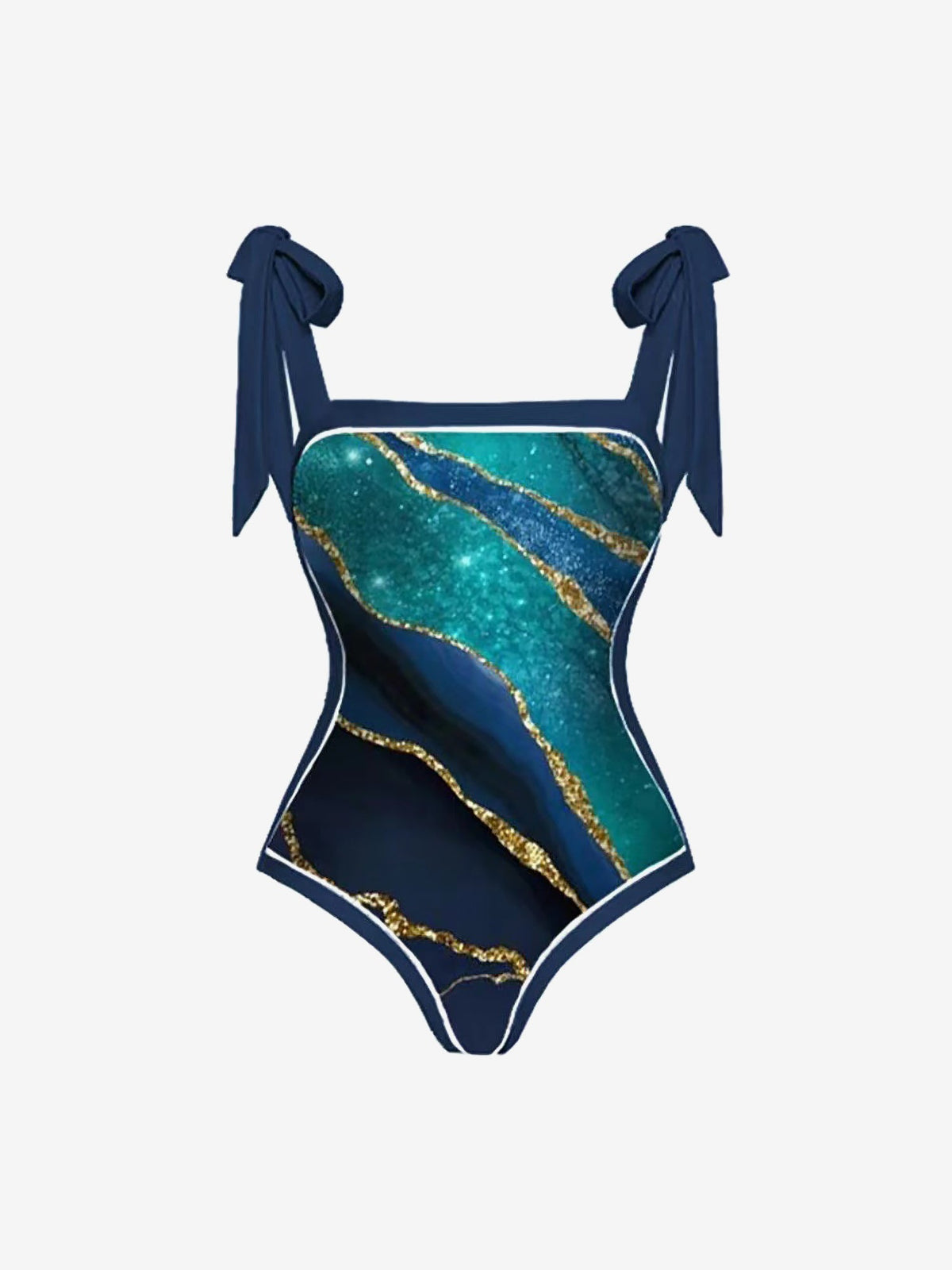 2 Pieces Printed Lace- Up Swimsuit & Wrap Maxi Skirt Cover Ups Set