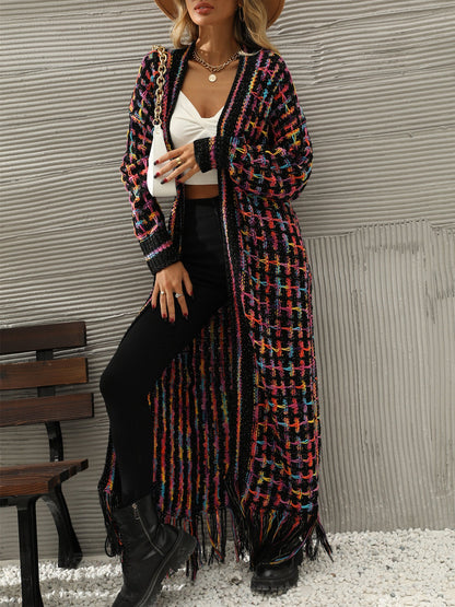 Boho-Chic Layering Knitted Tassel Mid-Length Open Front Cardigan Sweater
