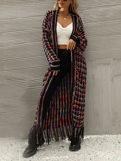 Boho-Chic Layering Knitted Tassel Mid-Length Open Front Cardigan Sweater