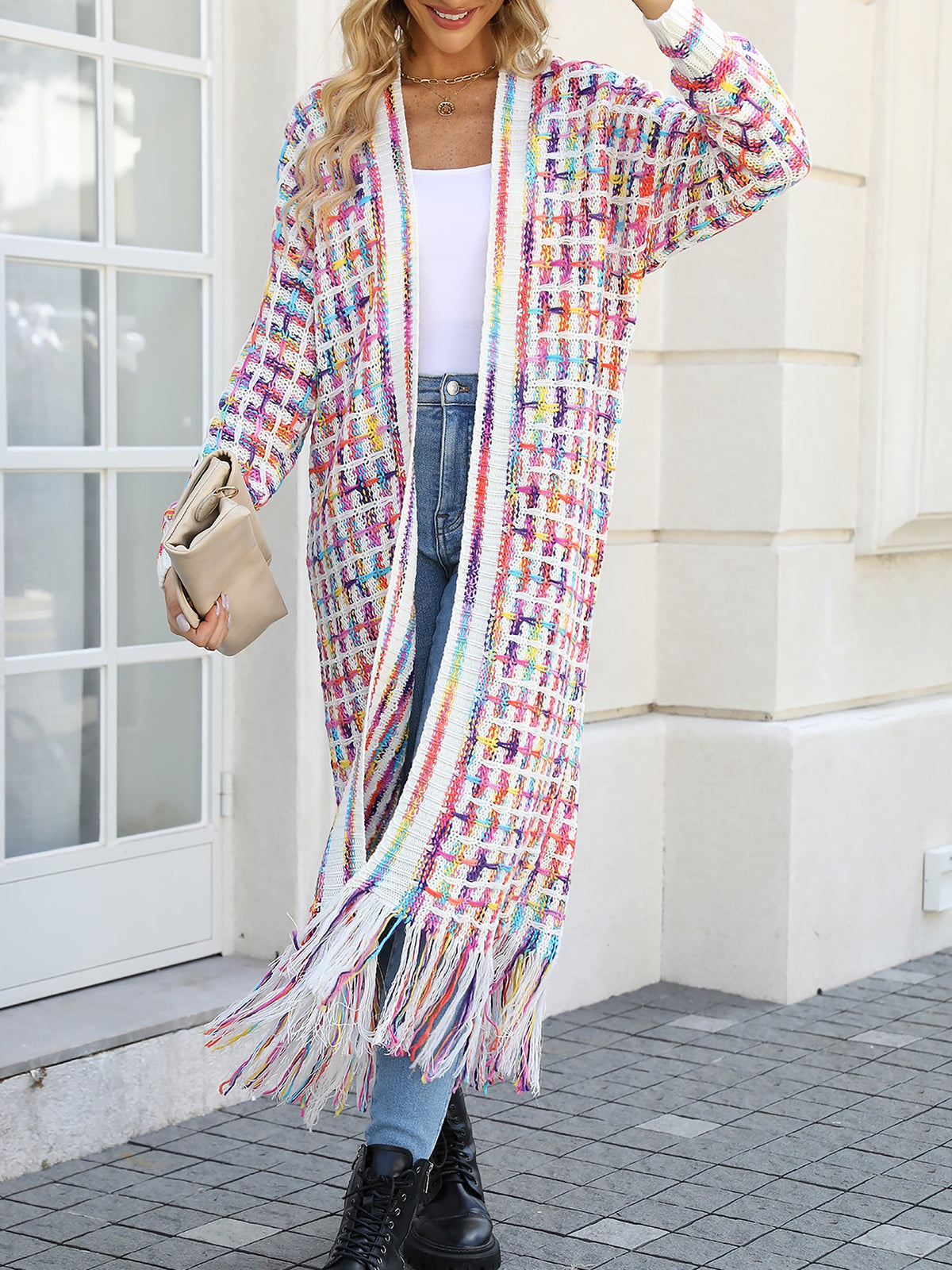 Boho-Chic Layering Knitted Tassel Mid-Length Open Front Cardigan Sweater