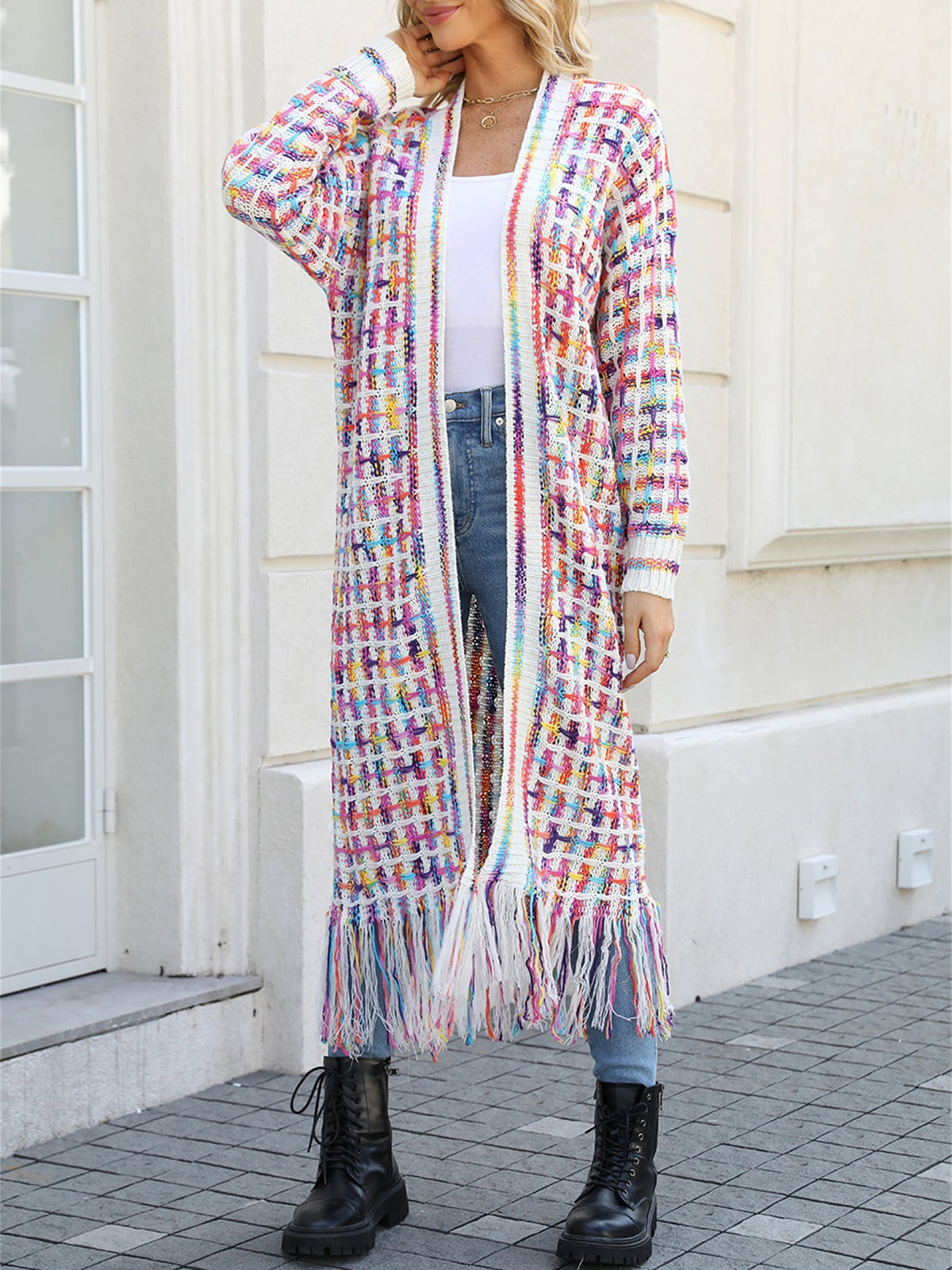 Boho-Chic Layering Knitted Tassel Mid-Length Open Front Cardigan Sweater