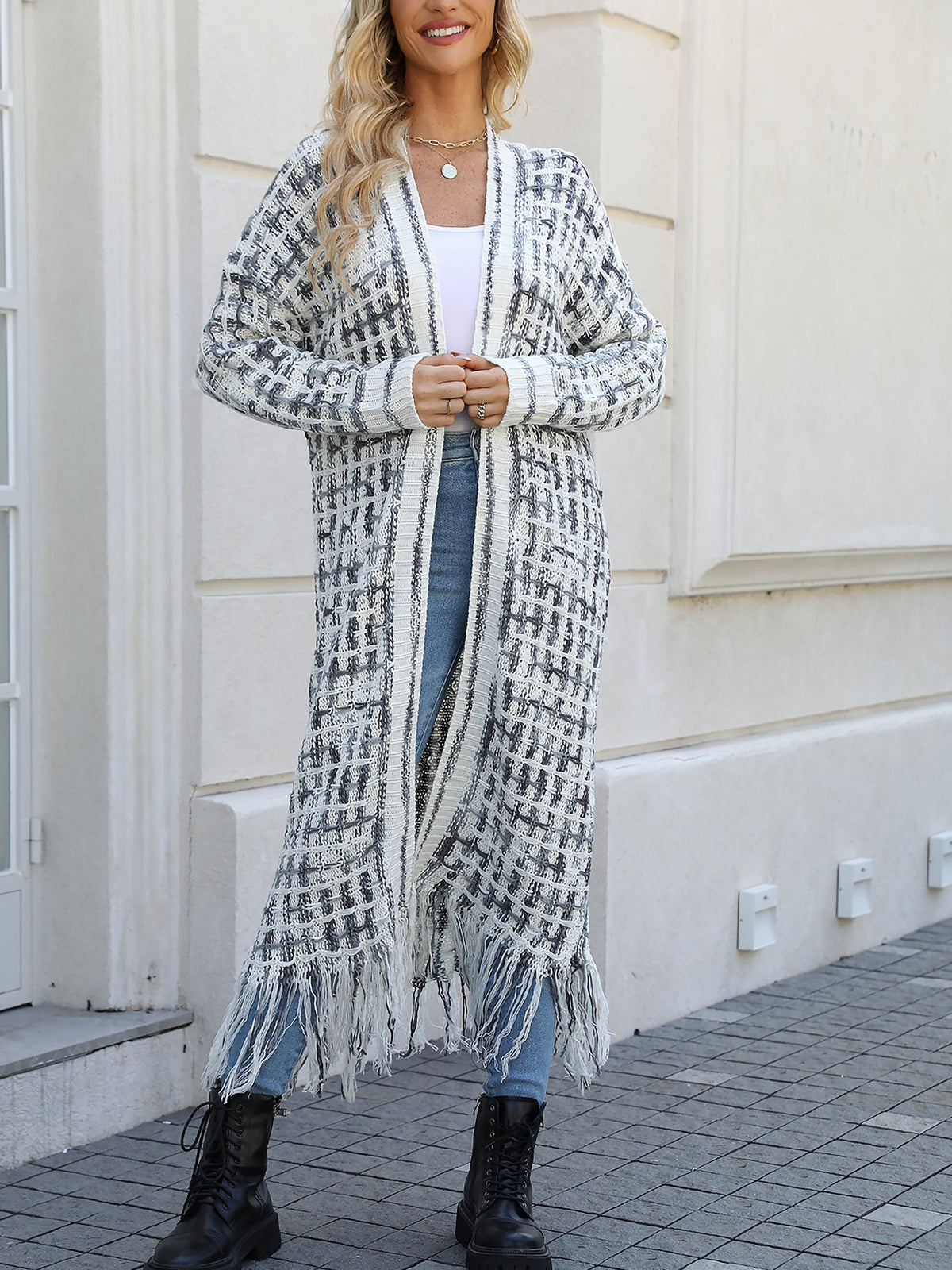 Boho-Chic Layering Knitted Tassel Mid-Length Open Front Cardigan Sweater