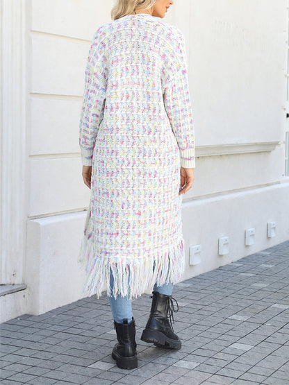 Boho-Chic Layering Knitted Tassel Mid-Length Open Front Cardigan Sweater