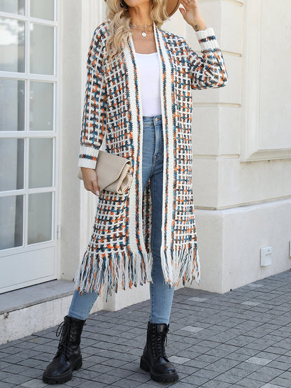 Boho-Chic Layering Knitted Tassel Mid-Length Open Front Cardigan Sweater