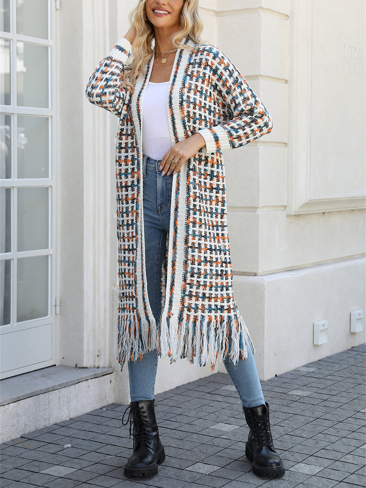Boho-Chic Layering Knitted Tassel Mid-Length Open Front Cardigan Sweater