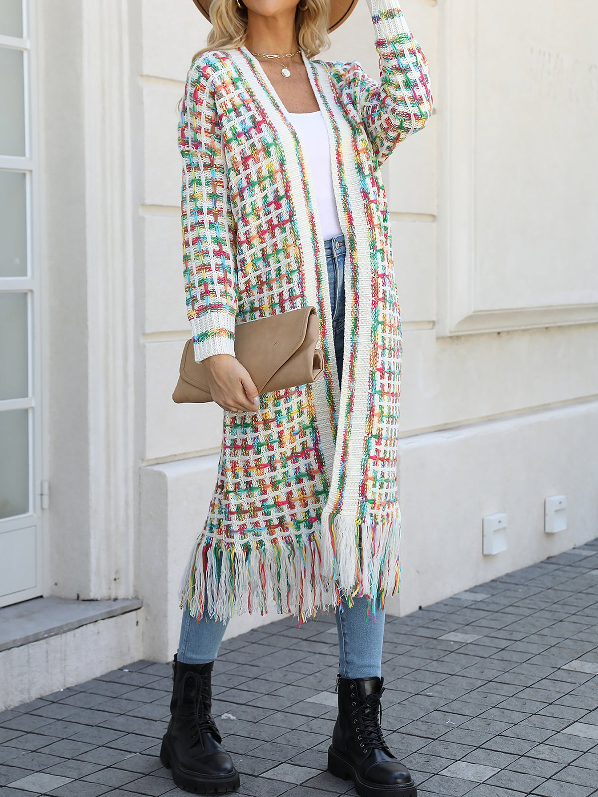 Boho-Chic Layering Knitted Tassel Mid-Length Open Front Cardigan Sweater