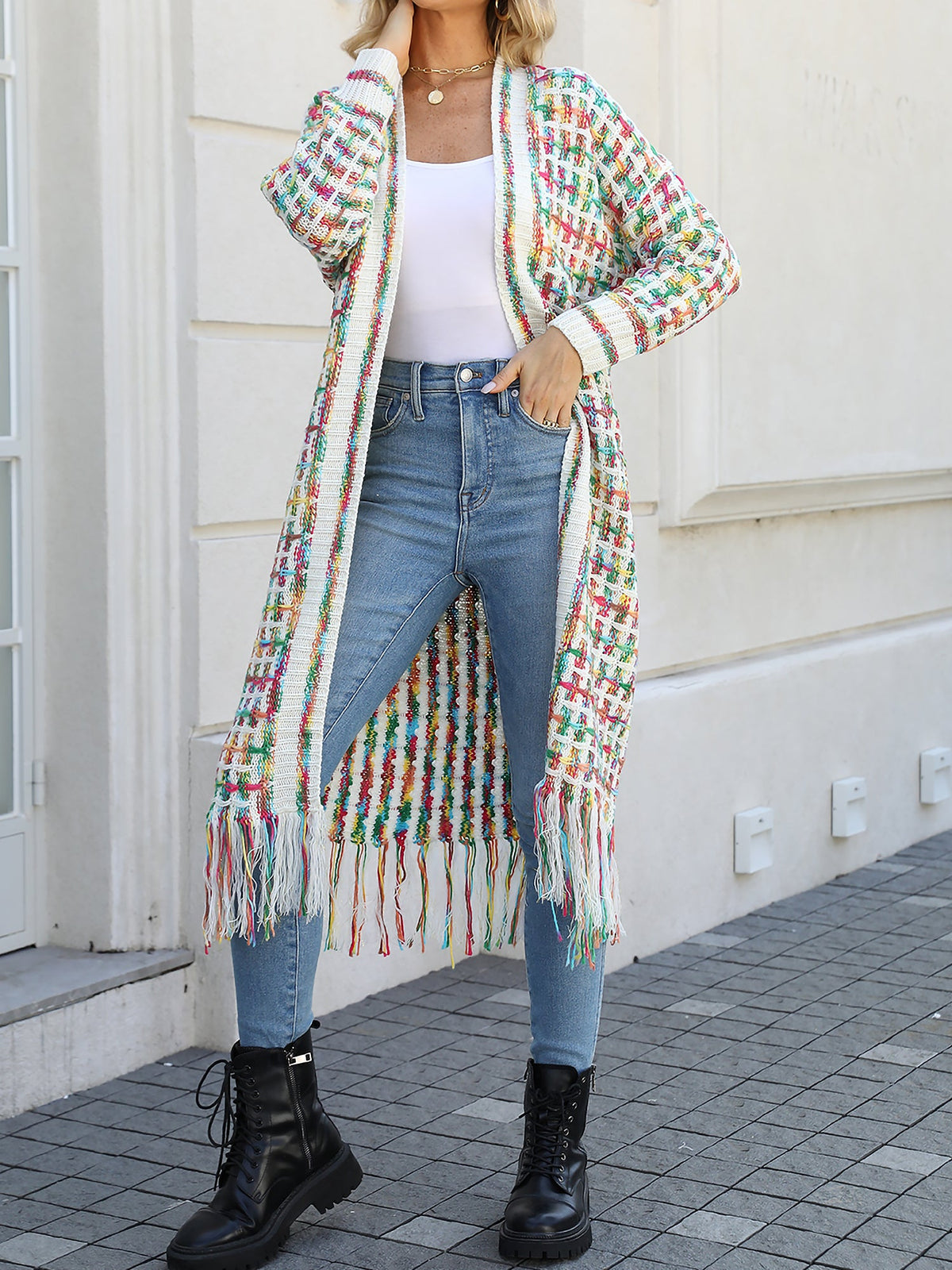Boho-Chic Layering Knitted Tassel Mid-Length Open Front Cardigan Sweater